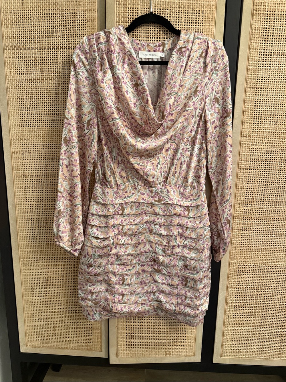 Floral Cowl-Neck Long Sleeve Dress